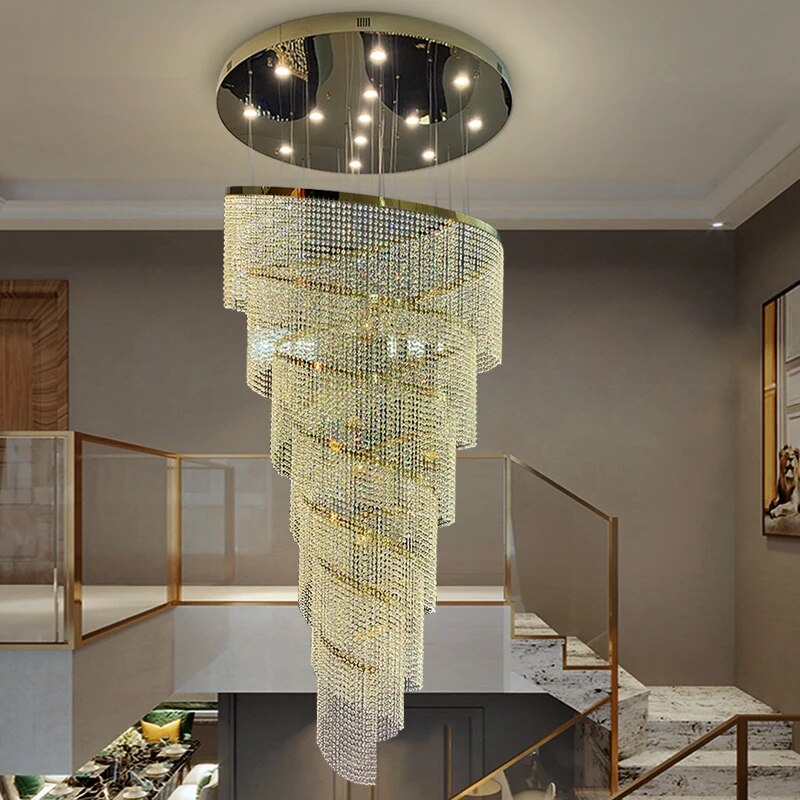 YOULAIKE Spiral-Design, moderner Kristall-Kronleuchter für Treppenhaus, Flur, Lobby, LED-Kristalllampe, luxuriöse Wohndekor-Leuchte