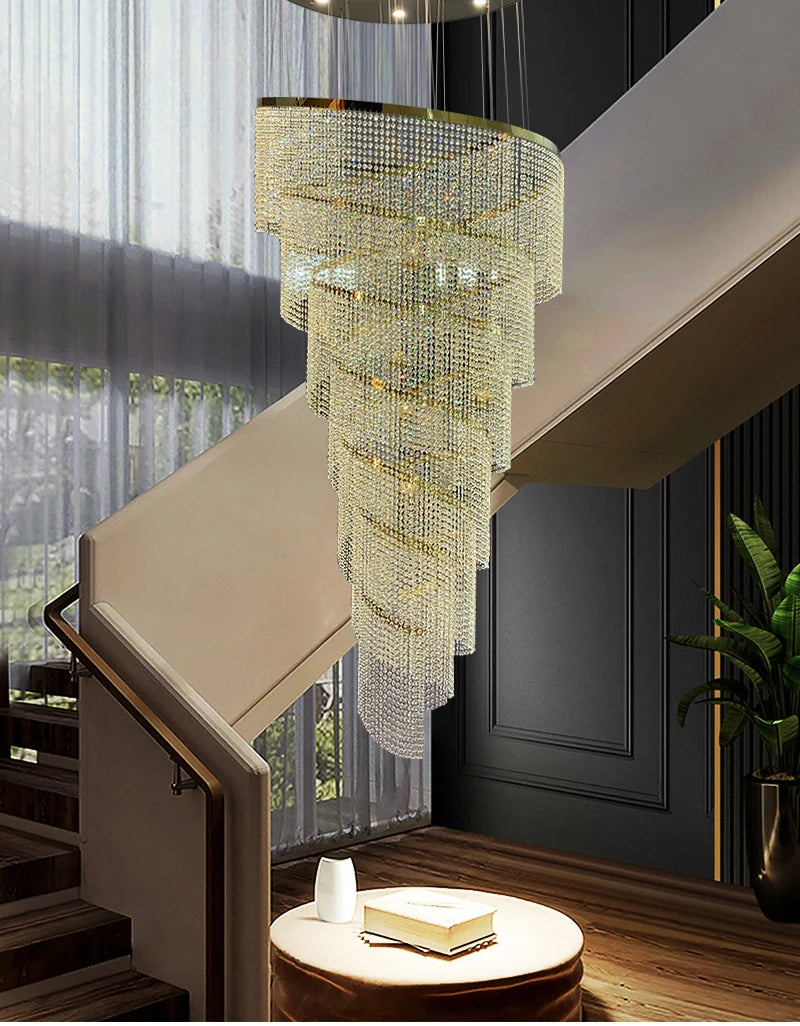 YOULAIKE Spiral-Design, moderner Kristall-Kronleuchter für Treppenhaus, Flur, Lobby, LED-Kristalllampe, luxuriöse Wohndekor-Leuchte