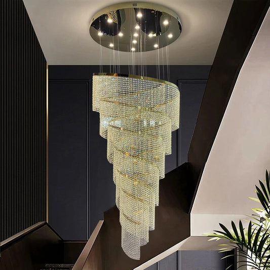YOULAIKE spiral design modern crystal chandelier for staircase hallway lobby led crystal lamp luxury home decor light fixture