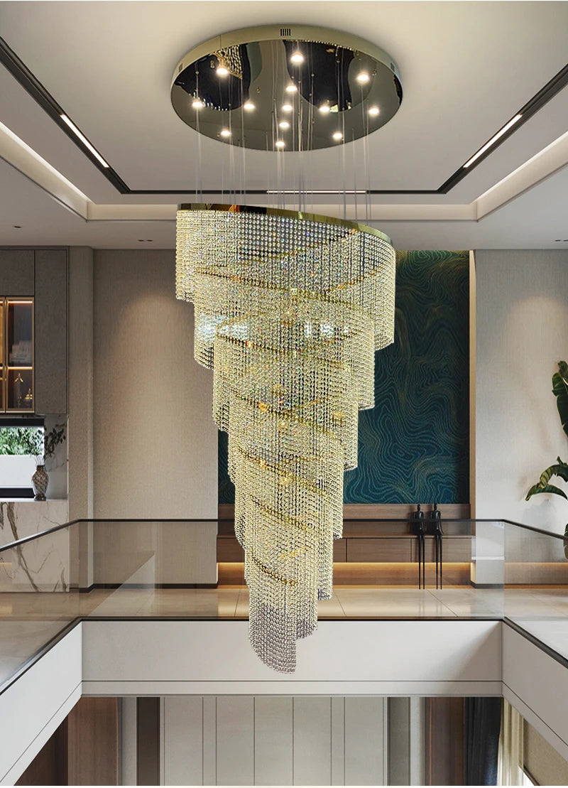 YOULAIKE spiral design modern crystal chandelier for staircase hallway lobby led cristal lamp luxury home decor light fixture
